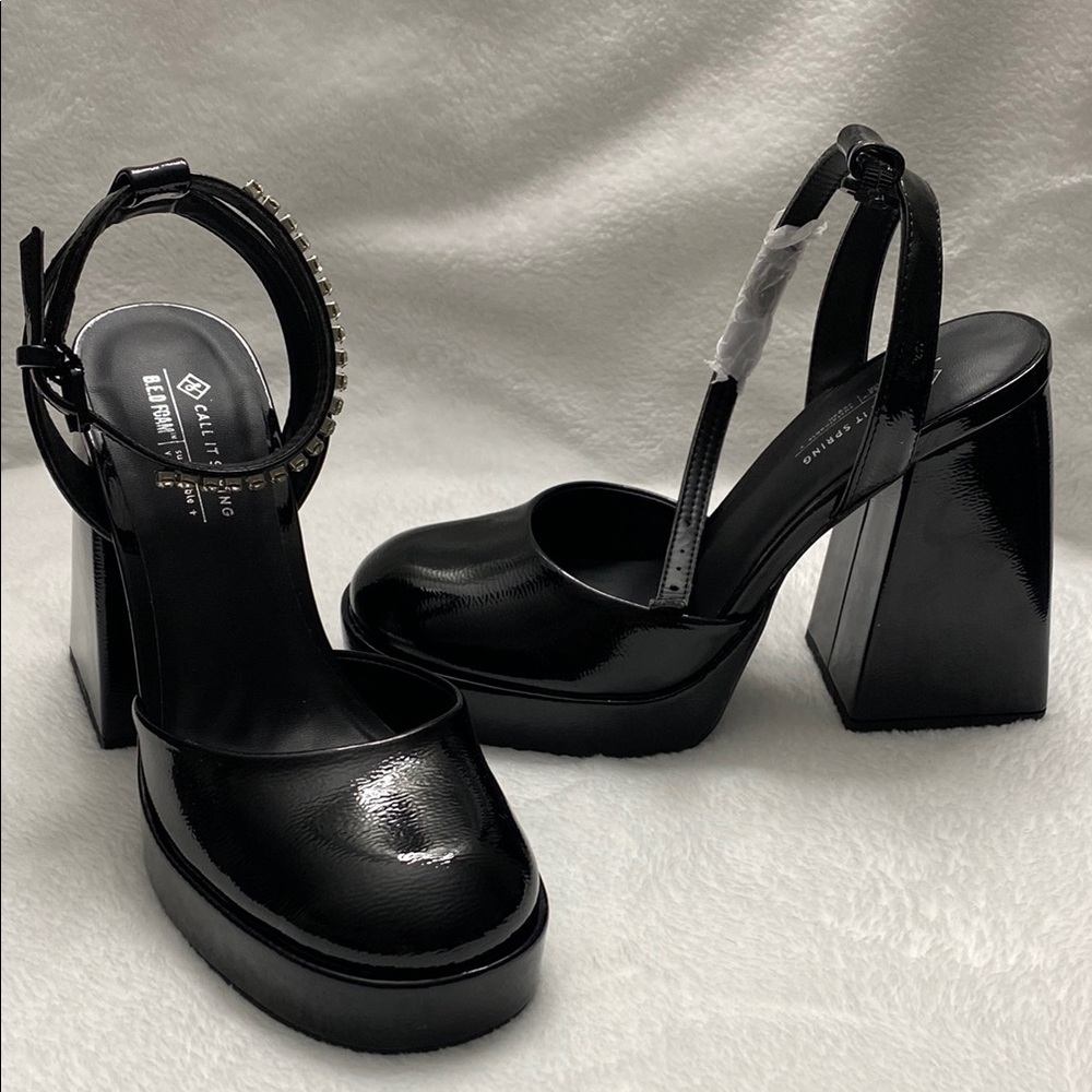 Call It Spring Black Chunky Platform Heels - Vegan Sustainable